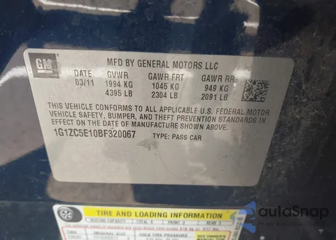 2011 Chevrolet Malibu 1Lt from USA, damaged, VIN 1G1ZC5E10BF320067